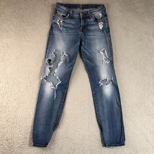 Vintage‎ 7 For All Mankind Jeans Womens 27 Blue Skinny Distressed Trashed Grunge